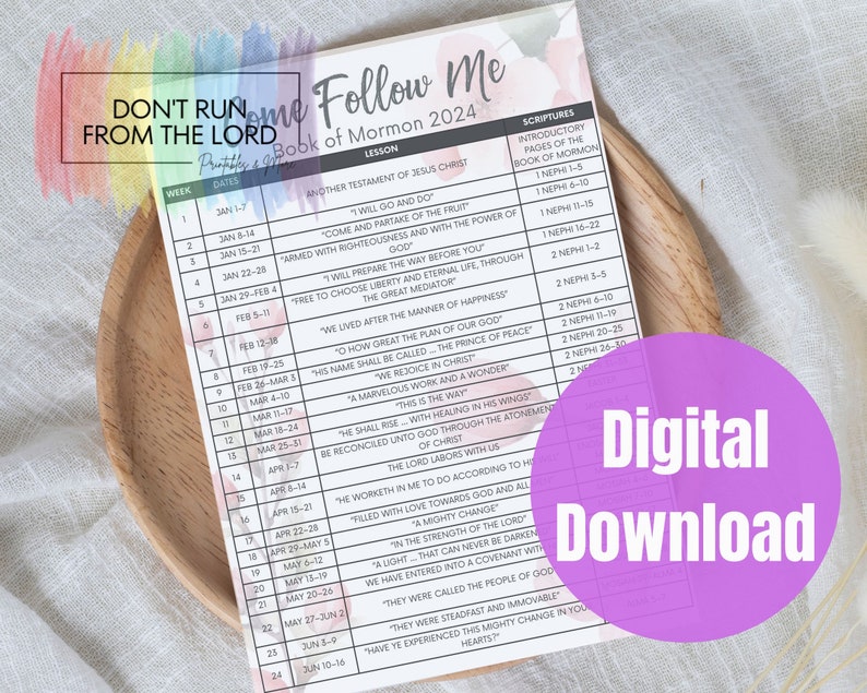 2024 Come Follow Me Lesson Schedule for LDS Church Printable and Digital Download, Book of