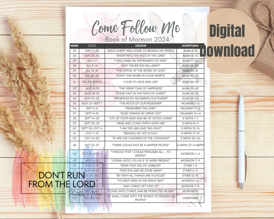 2024 Come Follow Me Lesson Schedule for LDS Church Printable and