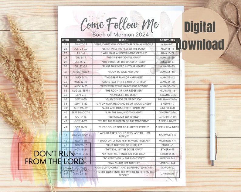 2024 Come Follow Me Lesson Schedule for LDS Church Printable and