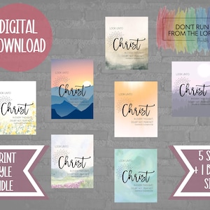 Pacote para impressão com tema para jovens de 2025, 7 estilos, Olhe para mim em cada pensamento, não duvide, arte de parede, Igreja SUD de Jesus Cristo dos Santos dos Últimos Dias