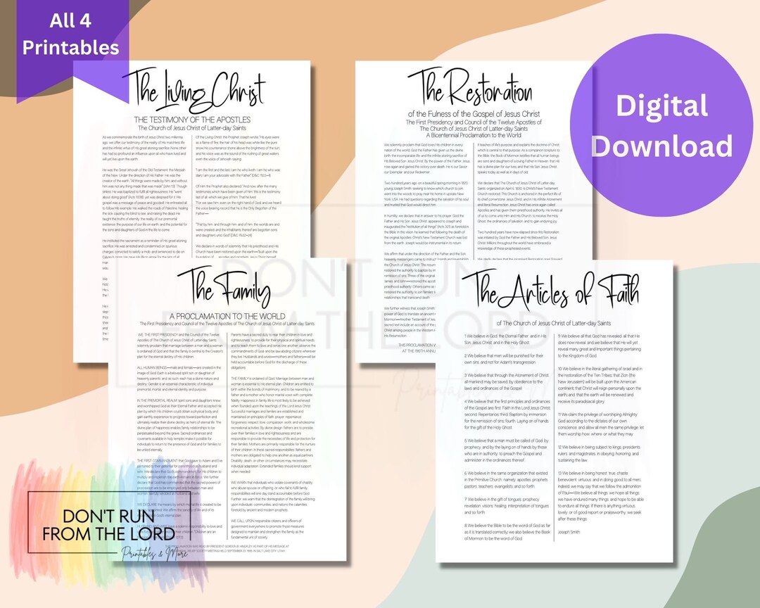 Family Proclamation Printable Bundle, Living Christ Wall Art