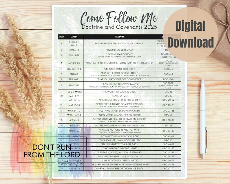 2025 Come Follow Me Lesson Schedule for LDS Church Printable and Digital Download, Doctrine