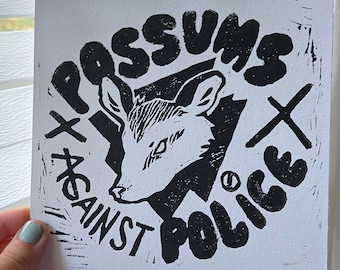 Possums Against Police Print - ACAB Opossum - Original Blockprint Design
