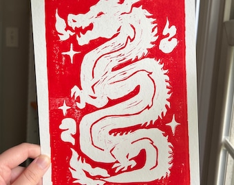 Year of the Dragon - Original Blockprint Linocut Design