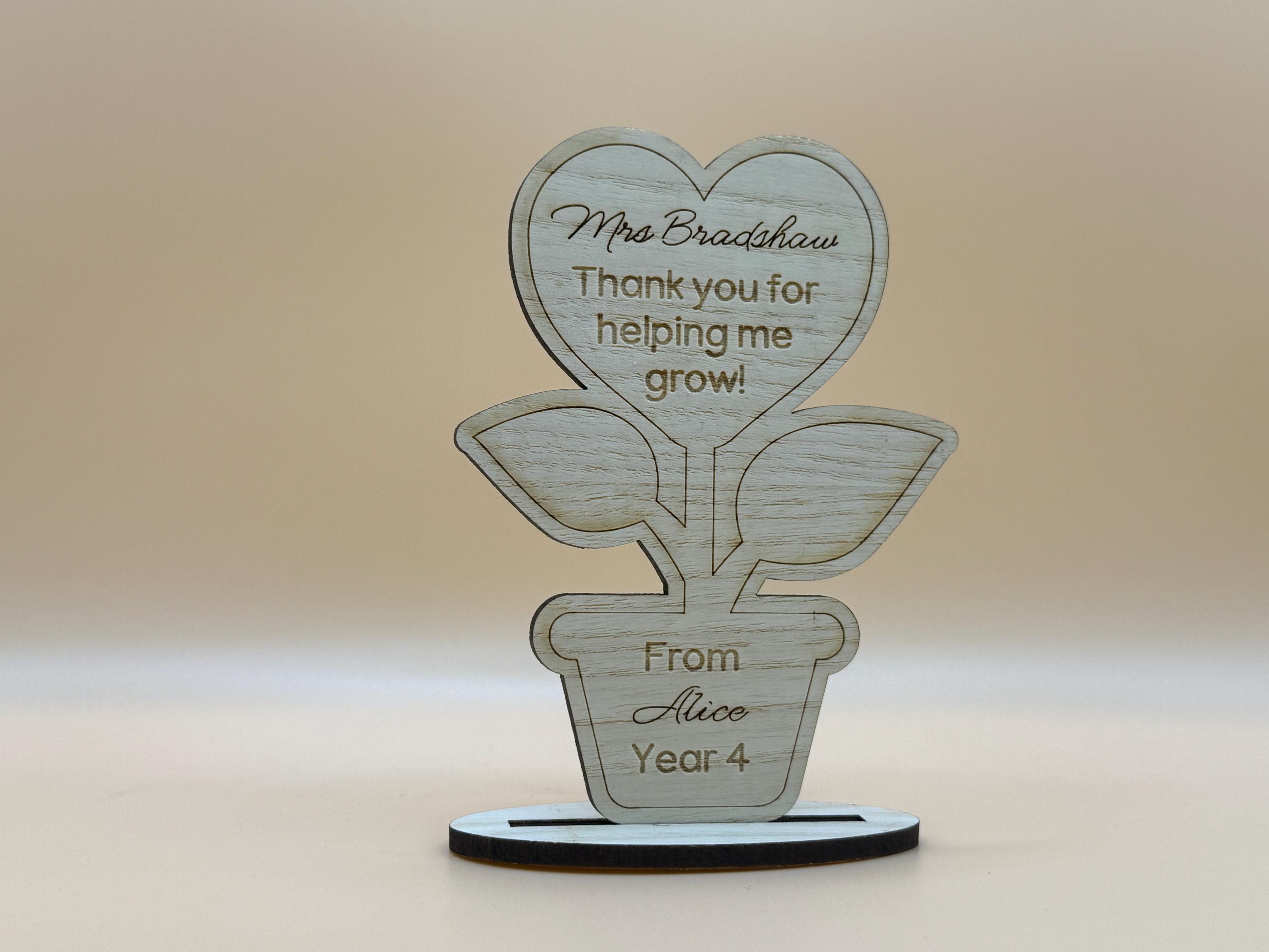 Thank You Teacher Personalised Wooden Flower Gift, Engraved Present for ...