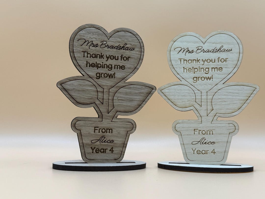 Thank You Teacher Personalised Wooden Flower Gift, Engraved Present for ...