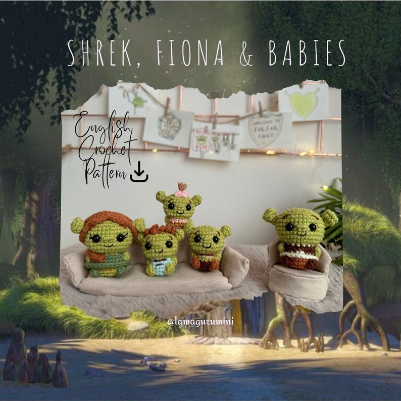 Crochet Pattern for Shrek Fiona &amp; Babies PDF english - Etsy