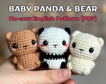 Baby Panda & Bear No-sew Amigurumi Crochet Pattern (PDF) (English)