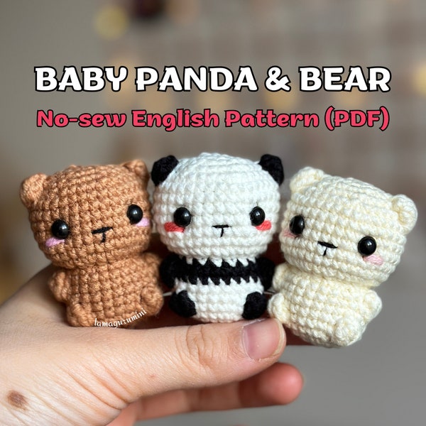 Baby Panda & Bear No-sew Amigurumi Crochet Pattern (PDF) (English)