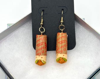 KFC Wrap Earrings – Fast Food Earrings, Fried Chicken Jewelry, Food Earrings, Funny Novelty Earrings