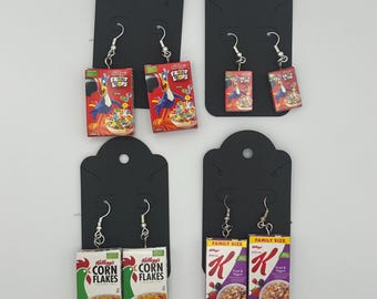 Cereal Box Earrings – Miniature Cereal Box Earrings | Cute Breakfast Jewelry | Breakfast Earrings