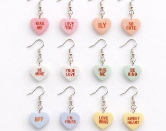 Conversation Heart Earrings – Pastel Candy, Valentine's Day Jewelry
