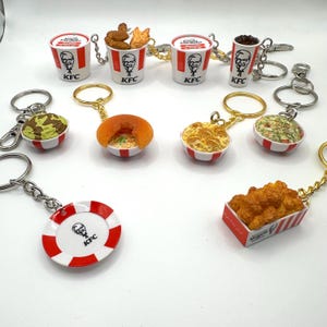 KFC Keychains| Fried Chicken Keychains & Earrings | Bucket, Famous Bowl, Biscuits, Nuggets | Mini Food Jewelry | Cute Novelty Gifts
