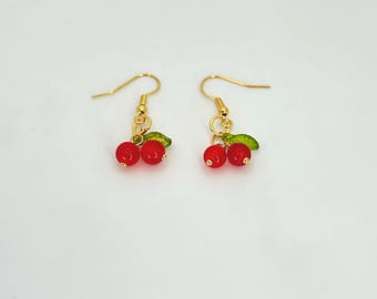 Tiny Cherry Earrings | Mini Food Jewelry