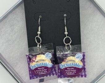 Uncrustables Earrings | PB&J Earrings | Grape or Raspberry | Mini Food Earrings | Cute Novelty Jewelry
