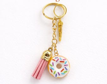 Handmade Sprinkle Donut Keychain – Pink Tassel Bag Charm