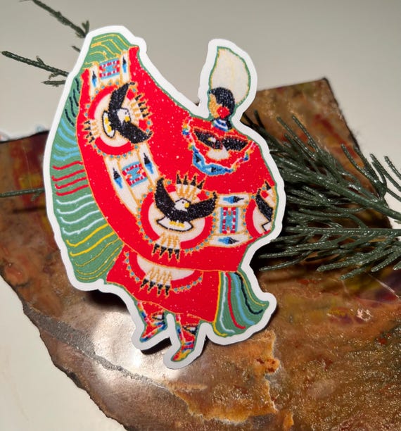 Fancy Shawl Dancer Beadwork Powwow Sticker Orange