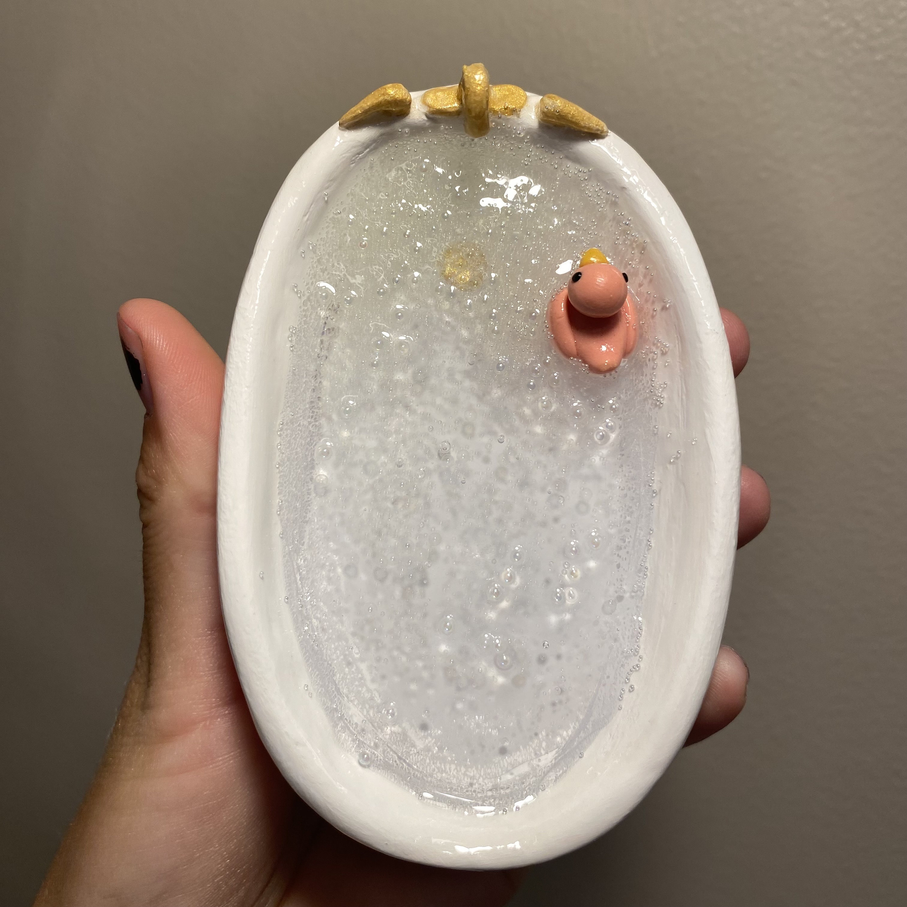 Bubble Bath with Duck Jewelry Tray | Handmade Clay Bathtub Dish