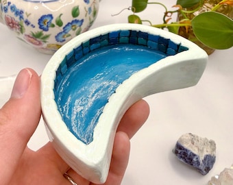 Mini månformad poolringfat | Handgjord lerprydnadsbricka