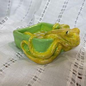 Green and Yellow Clay Octopus Decorative Dish Jewelry Tray Ashtray image 4