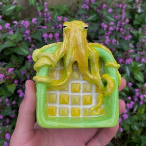 Green and Yellow Clay Octopus Decorative Dish Jewelry Tray Ashtray image 1