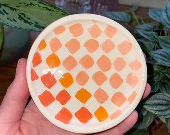 Peach and Orange Checkered Jewelry Dish | Decorative Tray