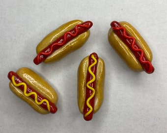 Lot de 4 mini aimants pour hot-dog | Aimants faits main en pâte polymère