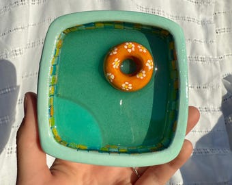 Portaoggetti in argilla fatto a mano / Mini piscina verde acqua con galleggiante