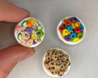 Mini Cereal Bowl Magnet Set of 3 | Handmade Polymer Clay Food Magnets