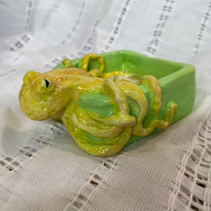 Green and Yellow Clay Octopus Decorative Dish Jewelry Tray Ashtray image 3