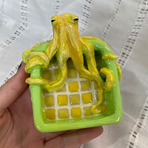 Green and Yellow Clay Octopus Decorative Dish Jewelry Tray Ashtray image 2