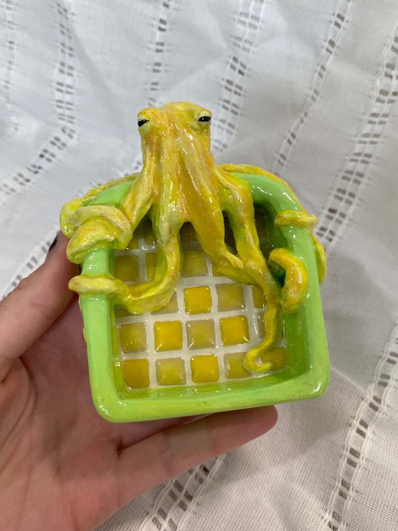 Green and Yellow Clay Octopus Decorative Dish Jewelry Tray Ashtray image 2