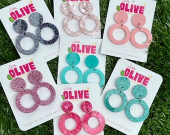 Gorgeous Retro Hoop Dangle Earrings - Available in Various Colours