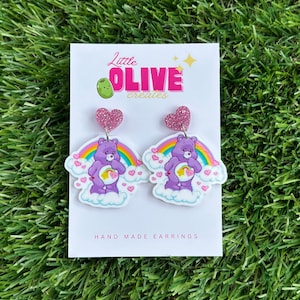 Rainbow Care Bear Dangle Earrings: Perfect for All Ages!