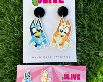 Bluey and Bingo Flossing Stud Earrings: Dance into Style with Bluey's Crew! Available in dangles and studs!