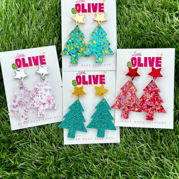 Gorgeous Glitzy Glitter Christmas Tree Dangle Earrings - Festive Variety Pack