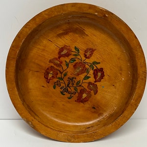 Vintage Primitive Wooden Bowl with hand painted florals, Vintage Bowl, Vintage Wood Bowl, Primitive Wood Bowl, Hand Painted Primitives, Tole