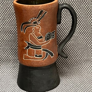 Vintage Leopoldo de Mexico Aztec Mayan Red Clay Folk Art Pottery Mug, Mayan Red Clayware, Leopoldo Mug, Aztec Mug, Mayan Aztec Mug, BOHO