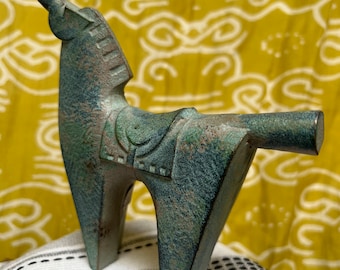Cast Horse Figurine, Signed Sotaro Saegusa, Okimono, Modern