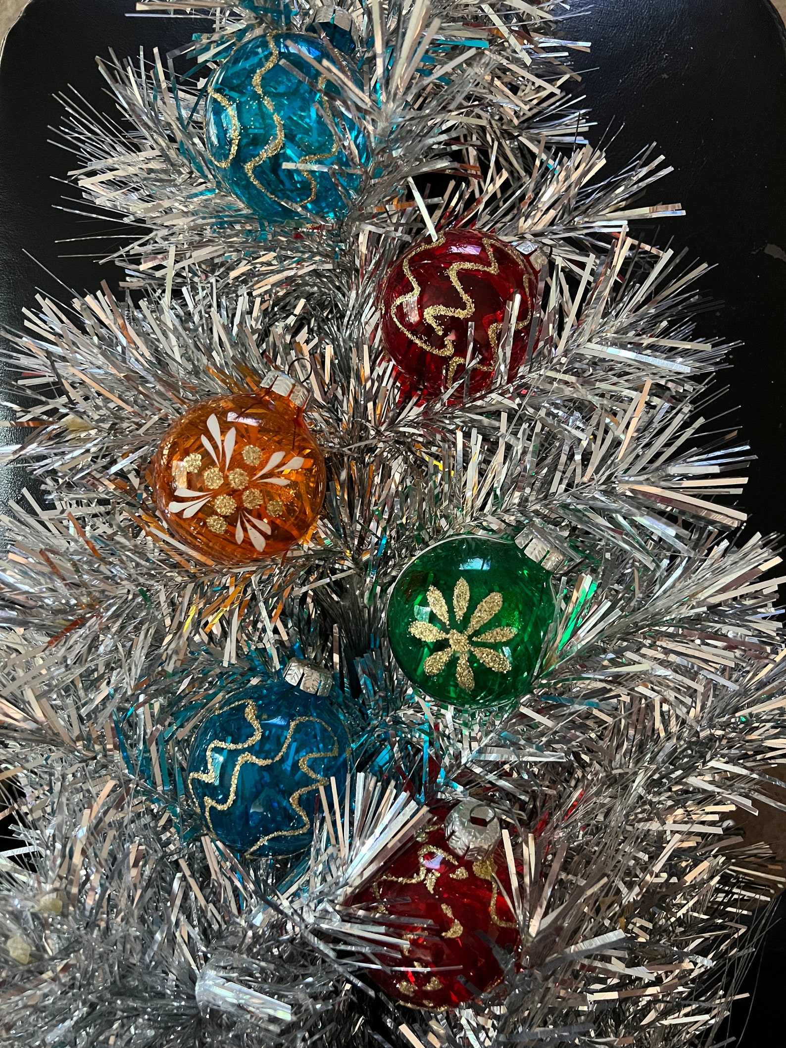 Vintage German Glass Christmas Ornaments box/6, Made in G.D.R., 1950s