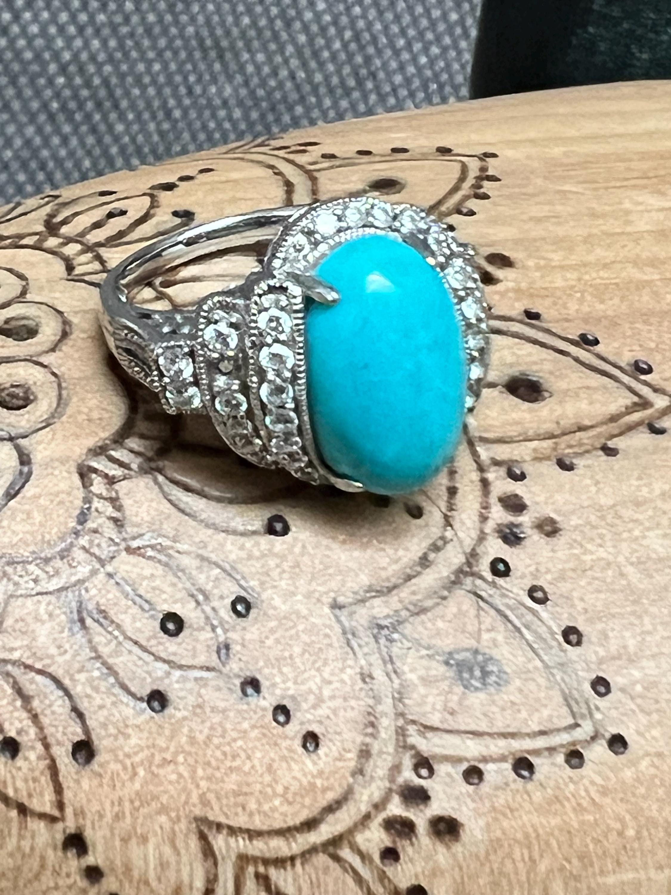 アクセサリー Turquoise Inly Silver925 Vintagering Vintage Meda Sterling Silver 925 CZ Ring, Turquoise and