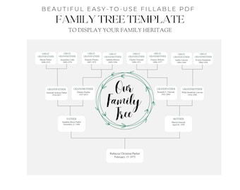 Beautiful, Fillable, 4 generation Family Tree PDF Template for Your Family History Genealogy