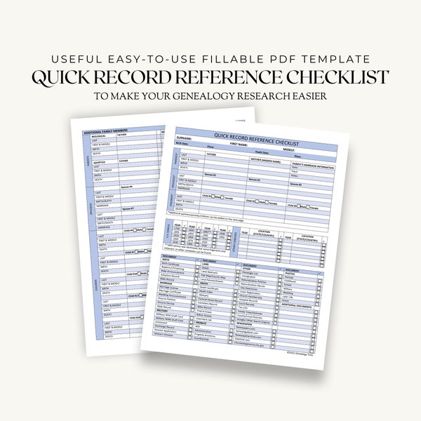 Useful Genealogy Checklist Fillable US Letter-Sized Printable to Make Your Family History Research Easier