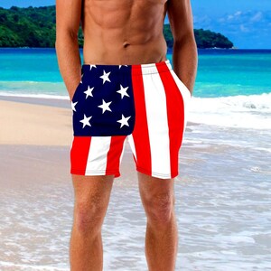 Patriotic Fusion Swim Trunks for Men - USA Flag-Inspired Design - Sizes S to 6XL