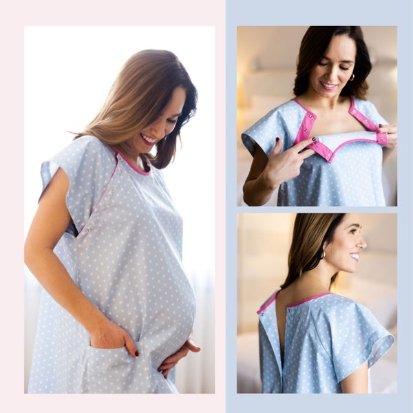 Maternity Nursing Labor Delivery Hospital Nightgown / Hospital Bag / Baby Shower Gift /Mia 3 in 1 nightgown