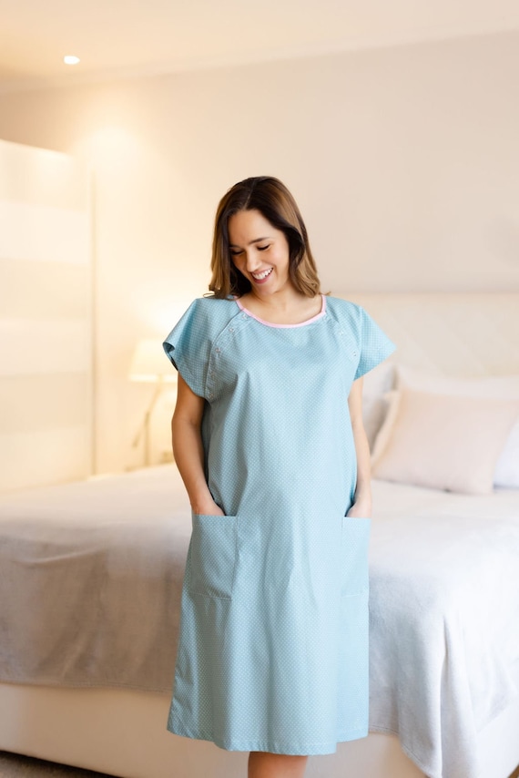 Camicia Notte Allattamento - Pigiama Premaman Bottoni, Cotone, Per Ospedale E Casa