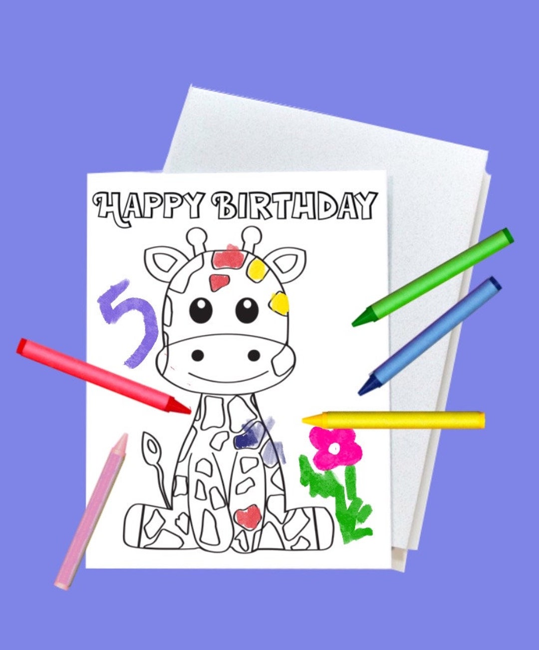 Giraffe Printable Happy Birthday Coloring Card Cute Giraffe - Etsy