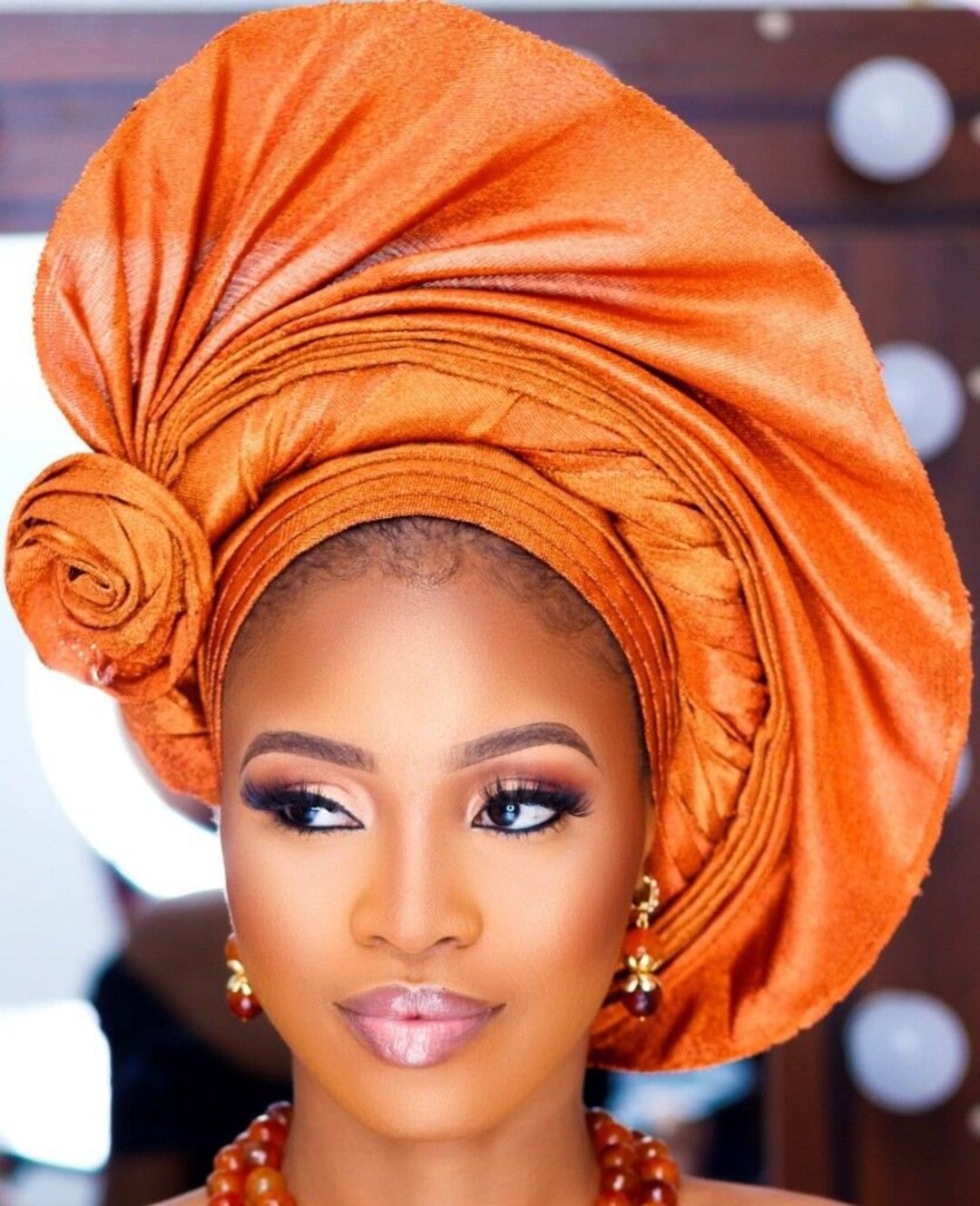 Africa Party Burnt Orange Nigeria Gele Headtie Hat Asooke Etsy