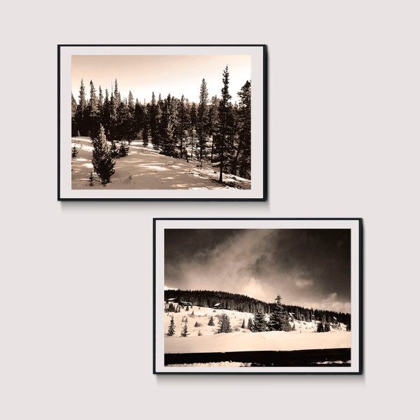 Sepia-Tinted Snowy Forest Landscape Art Décor Set, Nature Photography, Printable Wall Art, Instant Digital Download, SET #1