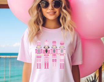 Komfort-Farben-Rosa-Nussknacker-Hemd-Weinlese-Art-Rosa-Weihnachtshemd für Frauen übergroßes Weihnachts-Nussknacker-Hemd Nussknacker-T-Shirt